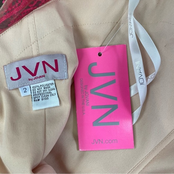JVN by Jovani Bonny Dress Pink Crochet Lace Beige Sheer Cocktail Mini - Picture 12 of 13